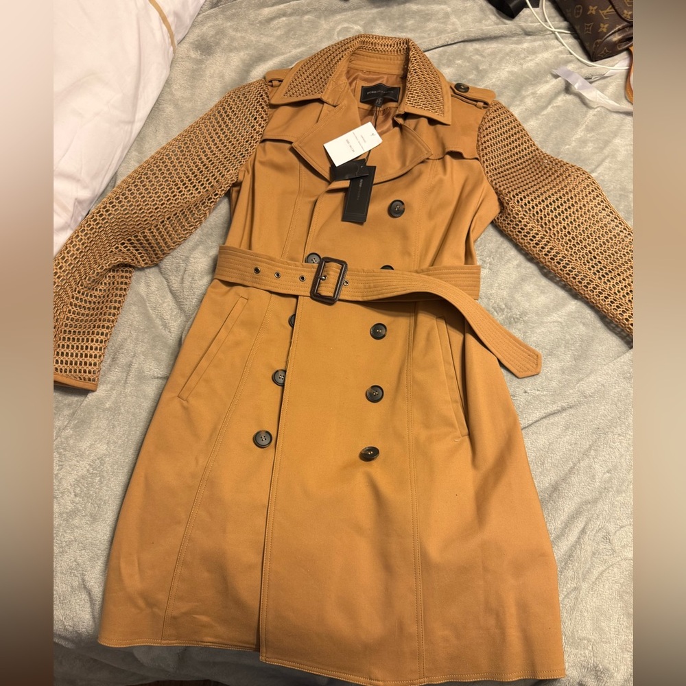 BCBGMaxAzria Camel Trench Coat with Mesh Detail NWT